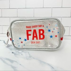 First Aid Beauty Skin Care Zipper Pouch Bag Silver Metallic